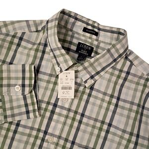 NEW J Crew Flex Washed Shirt Mens Large Classic Green Check Plaid Stretch Pocket